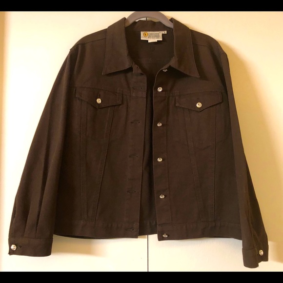 Christine Alexander Denim Jacket Sz L Rhinestone Crystal Button Up Brown - Picture 2 of 13